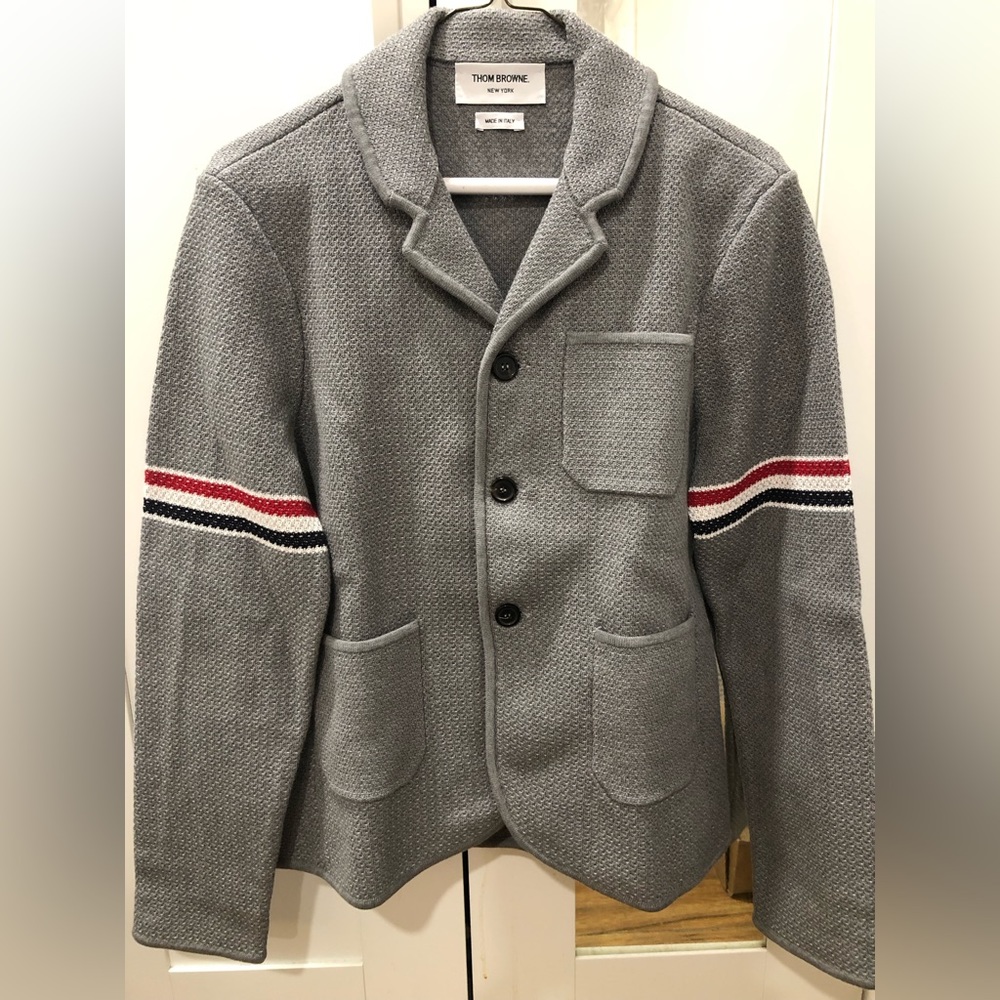 Thom Browne stripes sport coat grey. Size small.